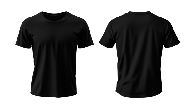 Black Front and Back t-shirt mockup on transparent Background png