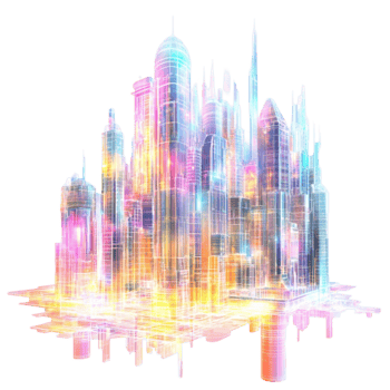Futuristic cityscape with glowing neon skyscrapers png