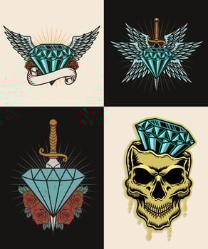 Set of vintage 4 diamonds with various variations and styles, design vector