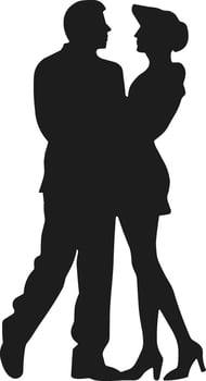 Elegant Romantic Couple Silhouette Embracing Illustration vector