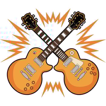 Crossed Electric Guitar Logo with Sound burst Design. vector
