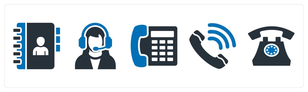A set of 5 mix icons as contact book, customer support, telephone vector