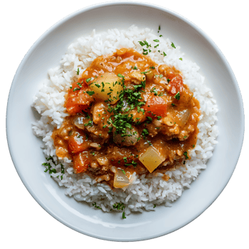 Spicy Indian Curry with Rice Served on a Plate png