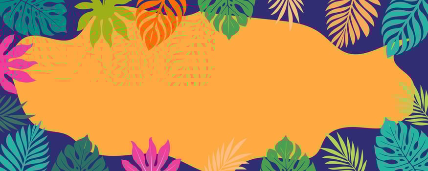 tropical leaves frame with orange, yellow and green leaves vector