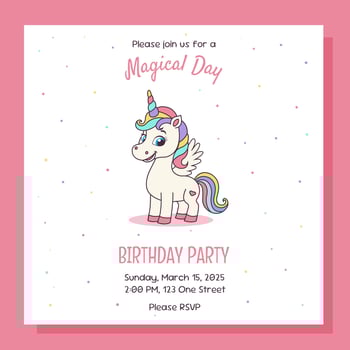 Unicorn invitation. Birthday party invitation card with unicorn and birthday anniversary number. vector