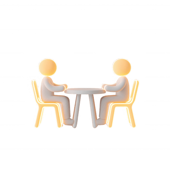 Two characters engaging in a discussion at a small table. png