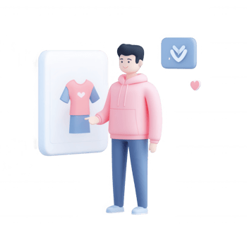 A young man browsing fashion options on a digital interface at home. png
