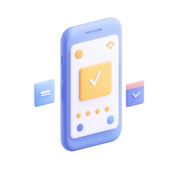 Modern smartphone interface showing task completion with checkmarks and ratings. png