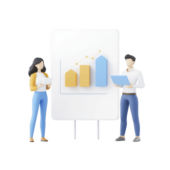 Professional team analyzing growth charts on a presentation board. png