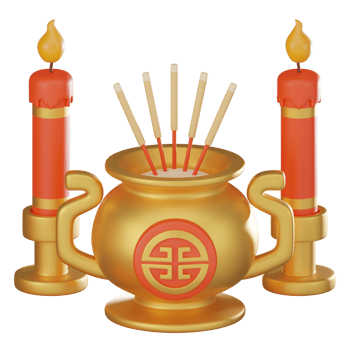 3D Render, Chinese new year Incense with red candle, Icon Illustration png