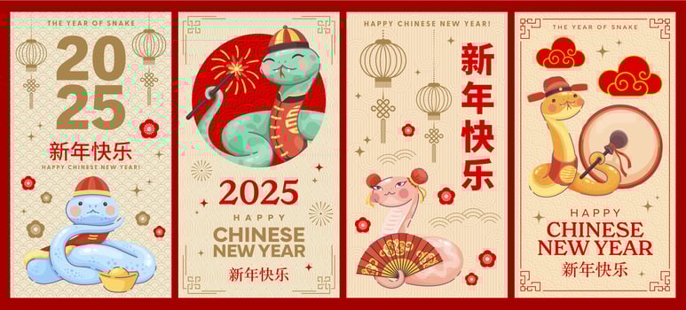 Chinese Lunar New Year posters with Asian Snakes vector