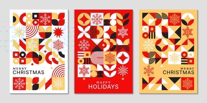 Christmas abstract Bauhaus posters with snowflakes vector