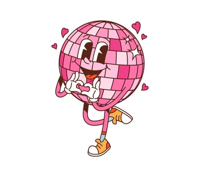 Cartoon groovy Valentine disco ball character vector