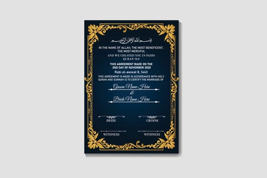 Nikkah Nama Muslim Marriage Certificate Design with floral vector