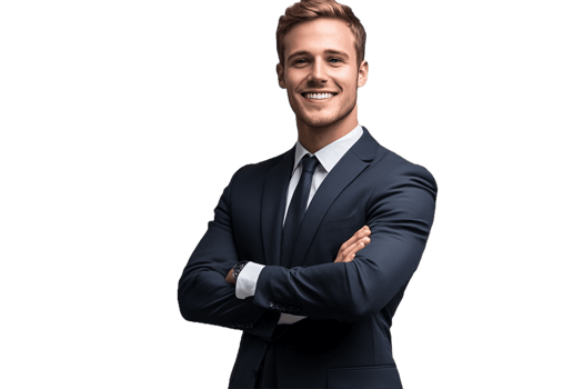 A man in a suit and tie standing with his arms crossed png