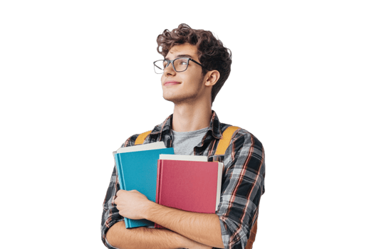 A young man with glasses holding books png