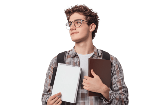 A young man with glasses holding a blank piece of paper png