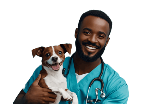 A smiling black man holding a dog png