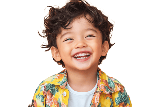 A smiling little boy wearing a floral shirt png