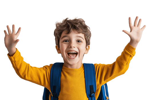 A young boy with his hands up in the air png