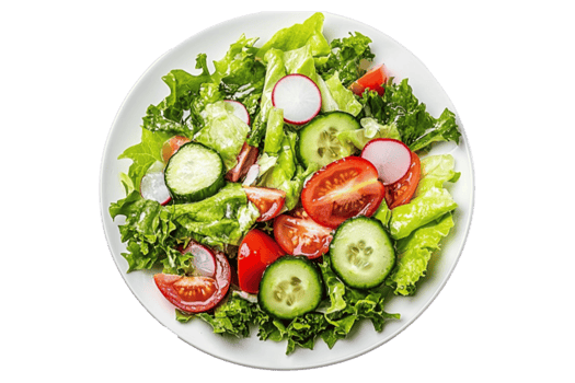 A plate of salad with cucumbers, tomatoes and lettuce png