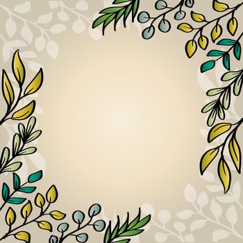 Hand drawn floral frame with leaves vector