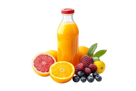 Orange juice, berries, and grapes png