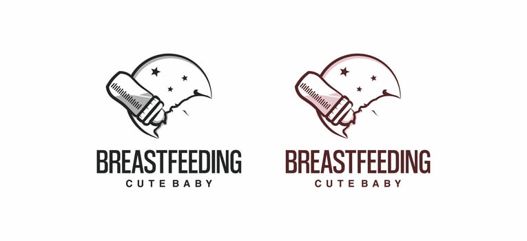 illustration of a breastfeeding baby logo with a baby milk bottle vector