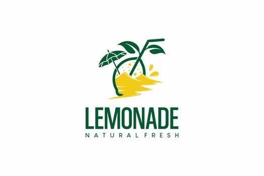 Natural lemonade fresh fruit logo design, illustration of lemon juice and mountain logo vector