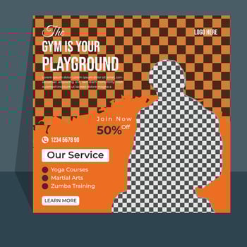 GYM Social media post design template, Fitness gym training social media post design template vector
