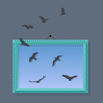 Birds fly inside and outside the frame illustration. beautiful art design. elegant wallpaper. vector