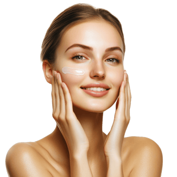 Beautiful woman applying moisturizer cream on face. Skincare concept png