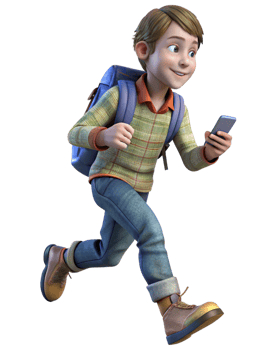 School Boy with Smartphone and Backpack in Action png