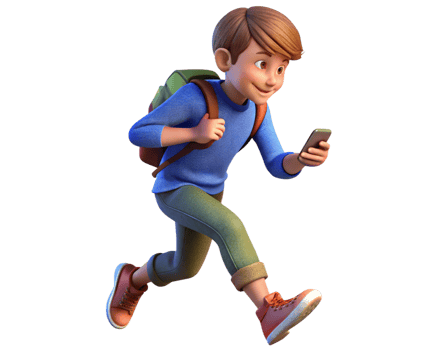 Young Boy Hurrying to Class with Phone and Bag png