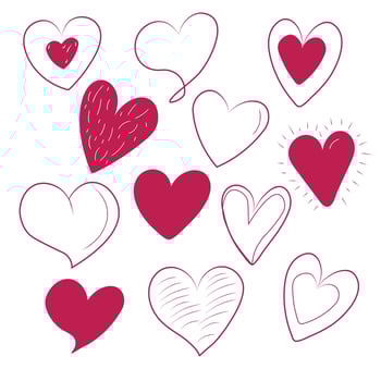 Set of hand drawn hearts, editable strokes vector