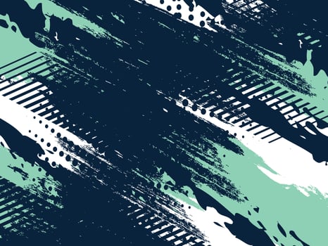 A blue and white background with white and green splatters vector