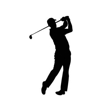 A silhouette of a golfer is captured mid-swing, cutouts png