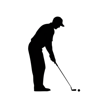 A silhouette of a golfer is captured mid-swing, motion of the golf cutouts png