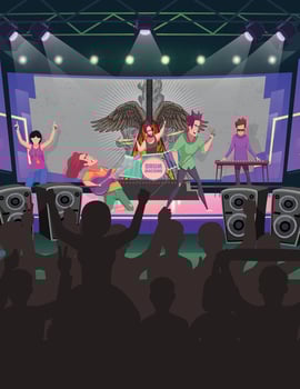 Rock metal band concert on stage of a music festival vector