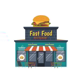 Facade of fast food restaurant building. Modern bistro, cafe, burger joint. Isolated flat icon on transparent background. vector