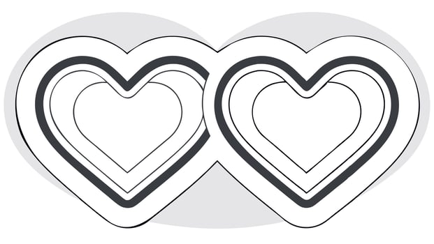 Interlinked black and white outline hearts illustration on a minimalistic background. Valentine's Day design vector