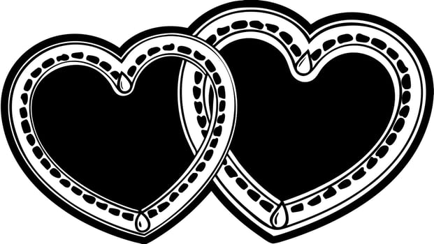 Two decorated black hearts with dotted borders and intricate design. Valentine's Day theme illustration vector