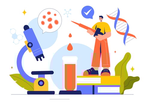 DNA Gene Molecule and Virus Illustration with Biotechnology and Chemistry in Flat Cartoon Style vector