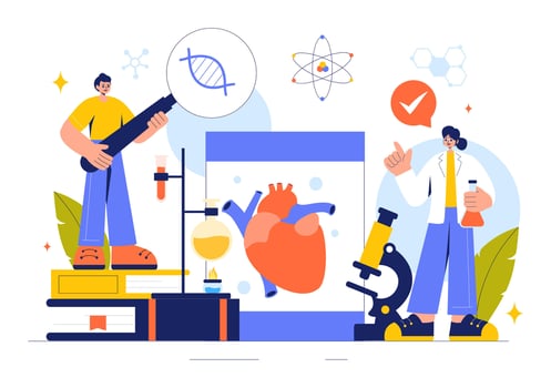 Illustration of DNA Molecule and Virus in Genetic Biotechnology and Science Concept with Flat Style Background vector