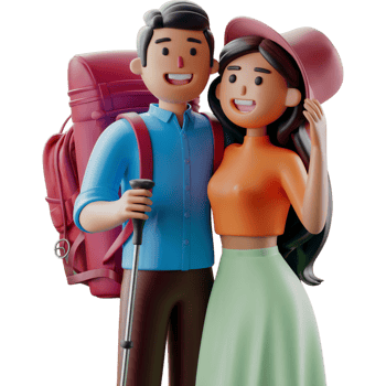 Man and woman are smiling and holding backpacks png