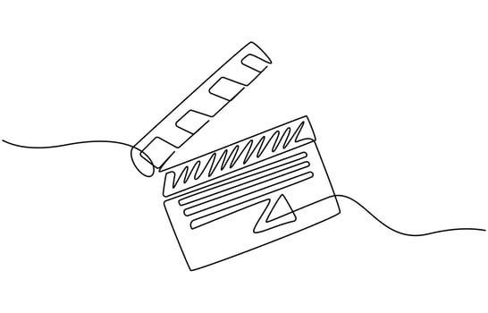 Continuous line drawing of retro old classic movie board clapper and film reel vector