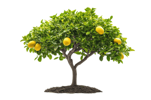 Lemon tree with ripe fruit showcasing vibrant leaves and healthy growth in a garden setting png