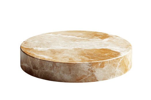 Elegant round marble display stand features warm golden tones suitable for home decor or retail environments png