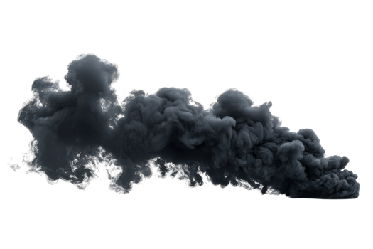 Thick black smoke billows dramatically from an unknown source against a white background png