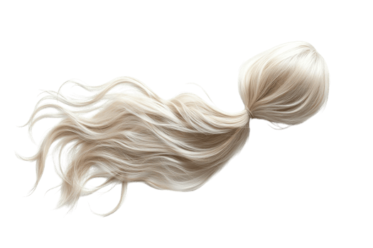 Long, flowing blonde hair styled in a ponytail on a white background showcasing texture and volume png